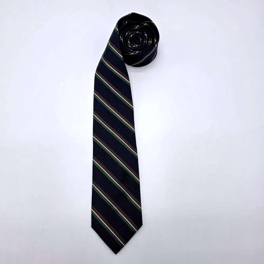 Brooks Brothers Mens XL Silk Repp Stripe Tie Navy Blue Green Brown Made in USA